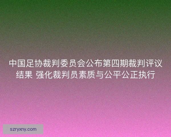 中国足协裁判委员会公布第四期裁判评议结果 强化裁判员素质与公平公正执行